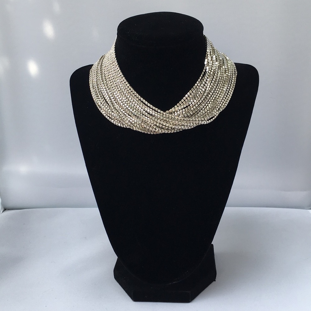 New! Silver Rhinestone Choker Necklace - Picture 2 of 6